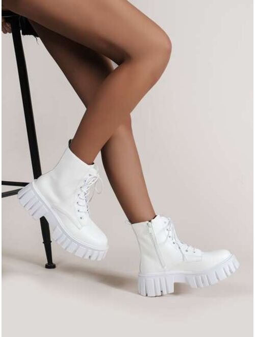 Shein Side Zip Chunky Heeled Combat Boots