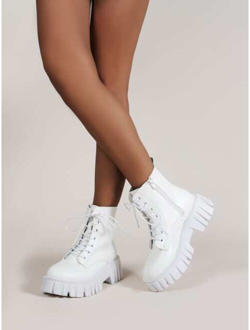 Shein Side Zip Chunky Heeled Combat Boots