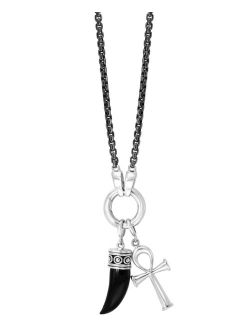 Collection EFFY® Men's Onyx Horn and Ankh Cross 20" Pendant Necklace in Sterling Silver