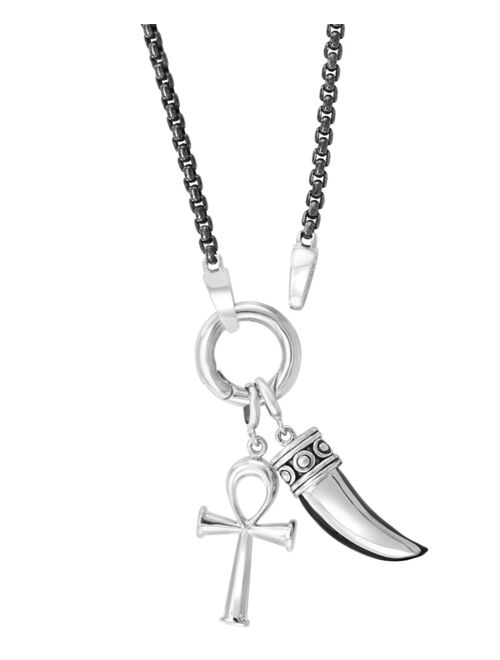 EFFY Collection EFFY® Men's Onyx Horn and Ankh Cross 20" Pendant Necklace in Sterling Silver