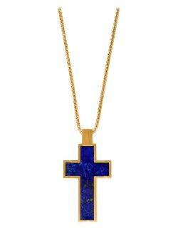 Collection EFFY® Men's Lapis Lazuli Cross 22" Pendant Necklace in 14k Gold-Plated Sterling Silver
