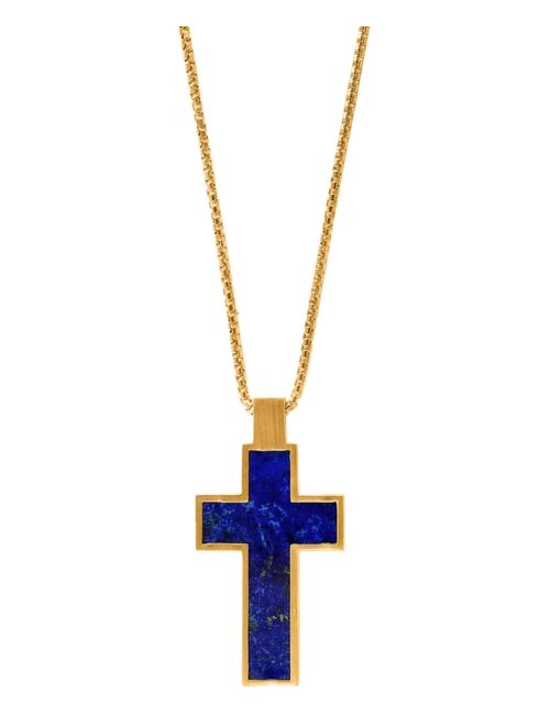 EFFY Collection EFFY® Men's Lapis Lazuli Cross 22" Pendant Necklace in 14k Gold-Plated Sterling Silver