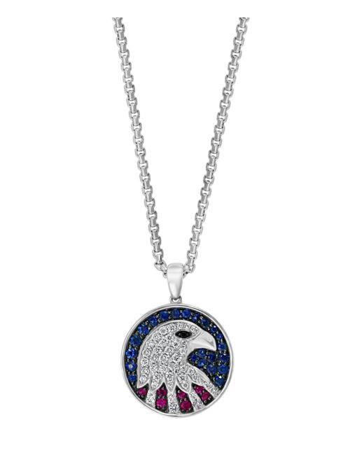 EFFY Collection EFFY® Men's Multi-Gemstone (5/8 ct. t.w.) & Diamond (1/3 ct. t.w.) Eagle 22" Pendant Necklace in Sterling Silver