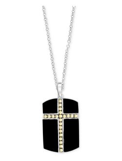 Collection EFFY® Men's Onyx Cross Dog Tag 22" Pendant Necklace in Sterling Silver & 18k Gold-Plate