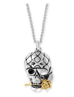 Collection EFFY® Men's Two-Tone Skull & Rose 20" Pendant Necklace in Sterling Silver & 18k Gold-Plate