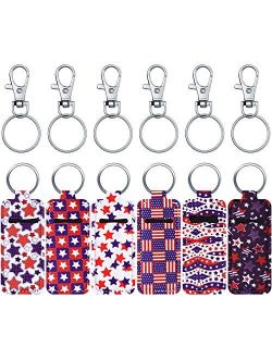 Patelai 6 Pieces American Independence Day Chapstick Holder Keychains Patriotic Lipstick Holder Clip-on Sleeve Chapstick Pouch Lip Balm Lipstick Holder Keychain with Meta