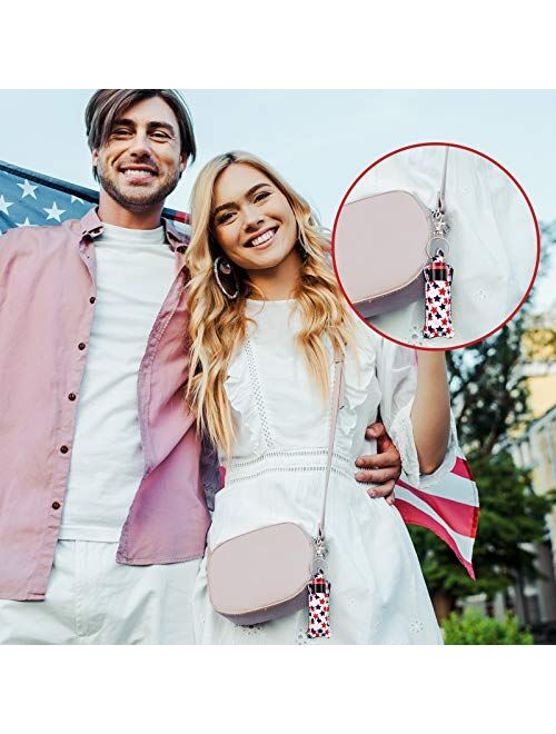 Patelai 6 Pieces American Independence Day Chapstick Holder Keychains Patriotic Lipstick Holder Clip-on Sleeve Chapstick Pouch Lip Balm Lipstick Holder Keychain with Meta