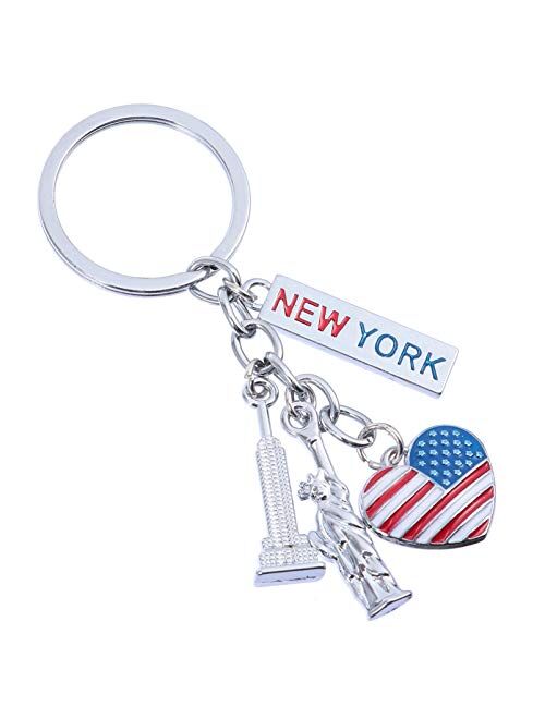 VALICLUD Us Flag Metal Key Ring Patriotic Key Ring New York Statue of Liberty Pendant Gift Keychain for 4th of July Independence Day Gift Souvenir