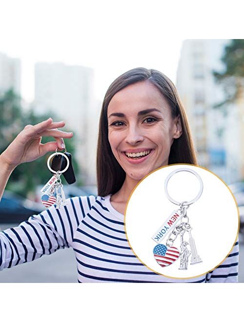 VALICLUD Us Flag Metal Key Ring Patriotic Key Ring New York Statue of Liberty Pendant Gift Keychain for 4th of July Independence Day Gift Souvenir