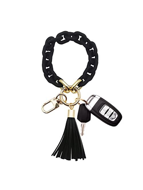 Pemilosci Keychain Wristlet Stylish Acrylic Keychain Bracelet for Women Car Keys with Tassel Bag Charm Pendant Keychain