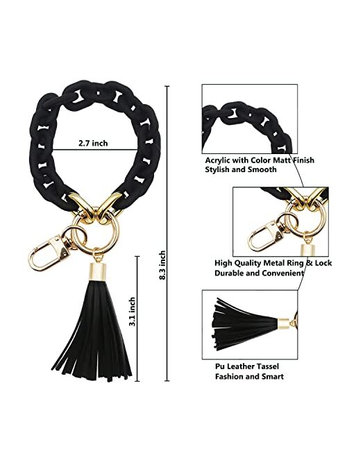 Pemilosci Keychain Wristlet Stylish Acrylic Keychain Bracelet for Women Car Keys with Tassel Bag Charm Pendant Keychain