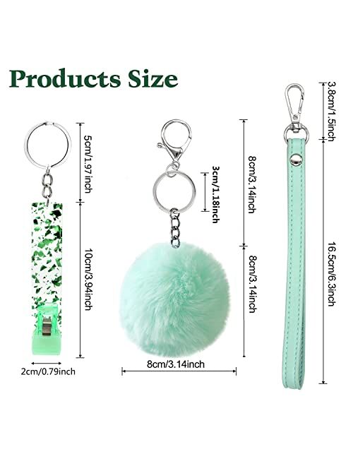 Lslshy-Us Leather wristlets keychain for women with card holder keychain accessories- credit card grabber for long nails with cute pom pom keychain and plastic card clip(