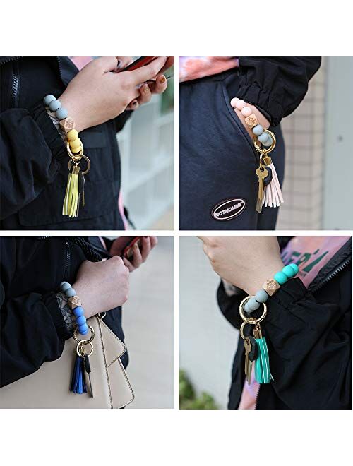 Wrist Keychain Bracelet for Women, XSBQBC Silicone Bead Key Ring Bangle Wristlet for Couples