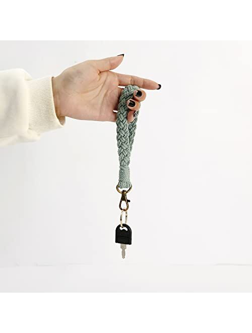 Poagoep 2 Pcs Boho Macrame Keychain Bracelet Handmade Wristlet Keychain Keyring Holder Wrist Lanyard for Women