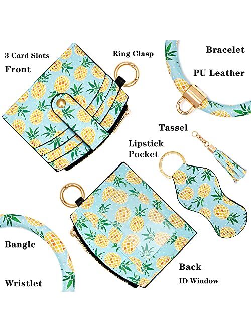 KUKOO Wristlet Bracelet Keychain Wallet for Women Credit Card Holder Tassel Keyring Bangle Lipstick Holder with Gift Box