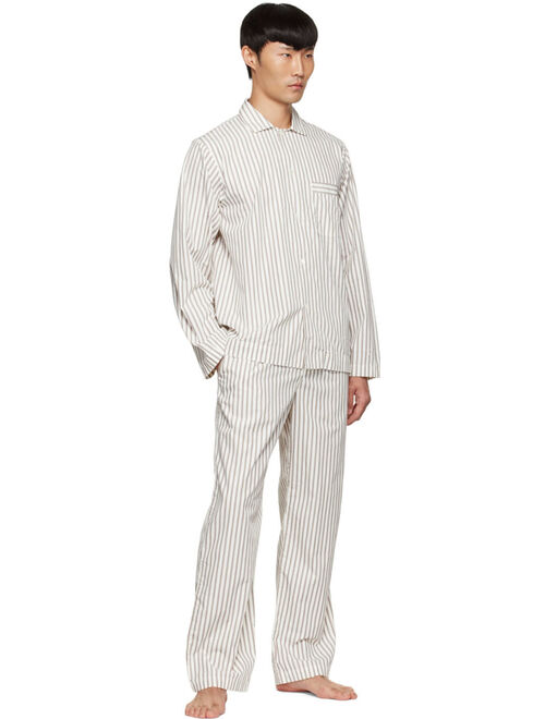 Tekla Off-White & Brown Organic Cotton Pyjama Shirt