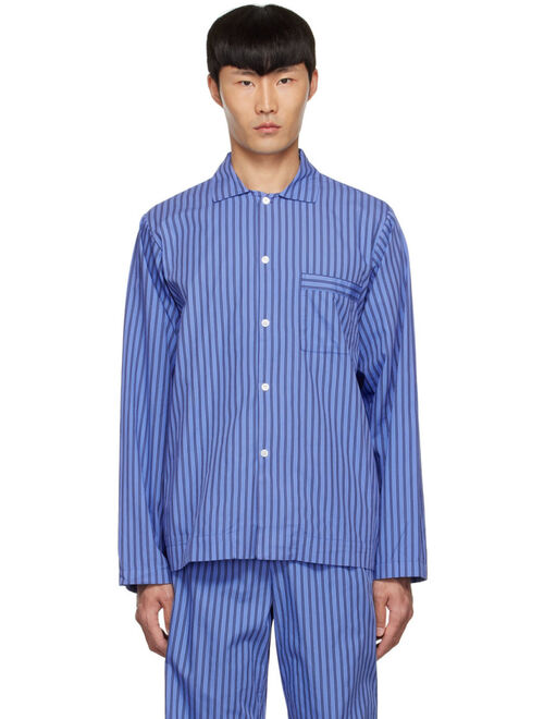 Tekla Blue & Black Organic Cotton Pyjama Shirt