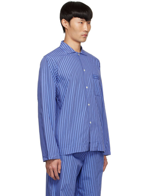 Tekla Blue & Black Organic Cotton Pyjama Shirt