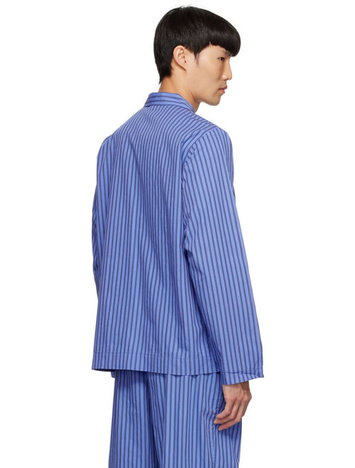 Tekla Blue & Black Organic Cotton Pyjama Shirt