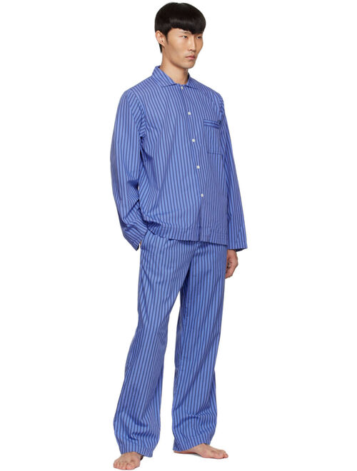 Tekla Blue & Black Organic Cotton Pyjama Shirt