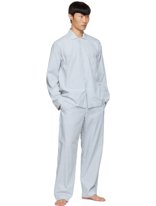 Tekla Blue & White Organic Cotton Pyjama Shirt