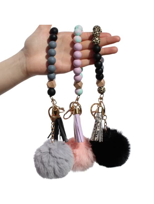 Coastal City Key Ring Bracelet- Cute Silicone Beaded Keychain Wristlet for Women-Bangle Bracelet with Accessories For Women
