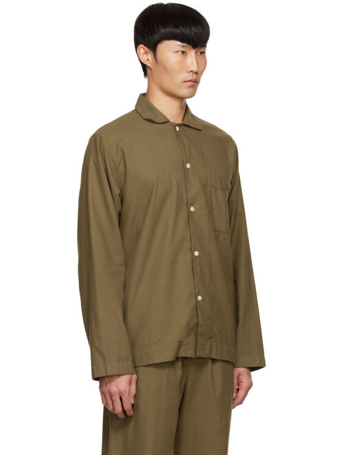 Tekla Khaki Organic Cotton Pyjama Shirt