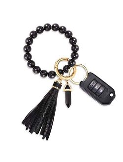 Moloch Key Ring Bracelet-Stone Beaded Wristlet Keychain Bracelet-Tassel Wrist Key Holder Cute Car Keychain For Women Gift