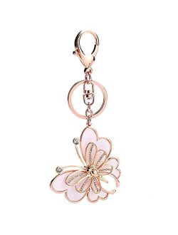 WEILYDF Rose Gold Tone Cute Butterfly Bag Charm Keychain Car Key Chain with Key Rings for Women Girls Gifts