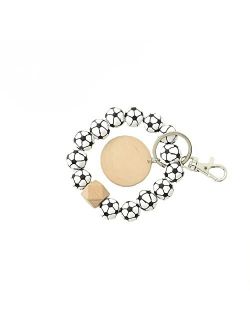 Mapott Keychain Wristlet Bracelet Wooden Beaded Keyring for Women with Round Wood Chips