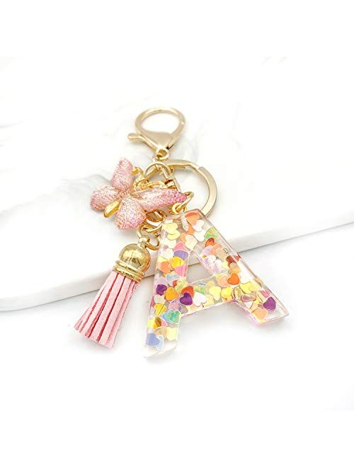 OKAICEN Fashion Alphabet Initial Letter Keychain Tassel Butterfly Pendant Key Ring for Purse Handbags Women Girl
