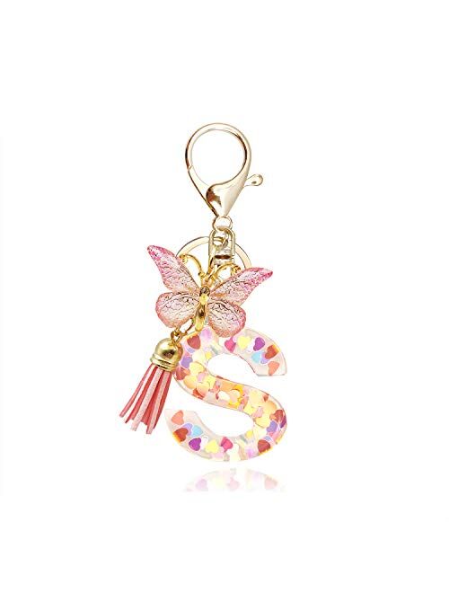 OKAICEN Fashion Alphabet Initial Letter Keychain Tassel Butterfly Pendant Key Ring for Purse Handbags Women Girl