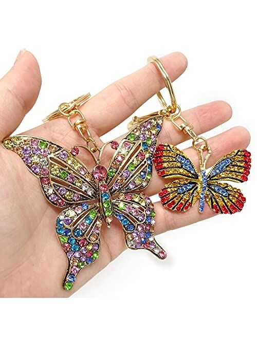 Honbay 2PCS Crystal Rhinestone Butterfly Keychains Sparkling Bag Keyrings Butterfly Shape Handbag Charms Pendant Purse Decoration in A Box for Women and Girls (2 Style)