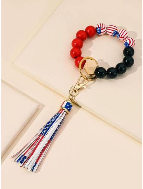Shein American Flag Pattern Bracelet & Tassel Charm Keychain