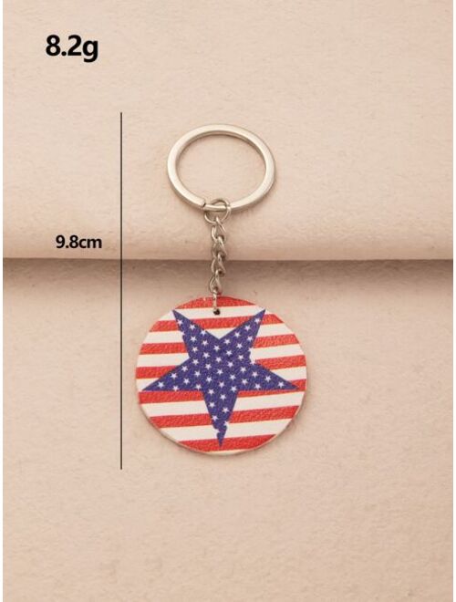 Shein Americana Pattern Round Charm Keychain