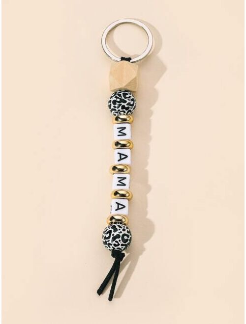 Shein Letter & Leopard Pattern Bead Charm Keychain