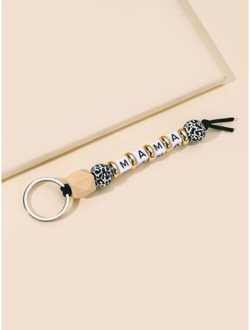 Shein Letter & Leopard Pattern Bead Charm Keychain