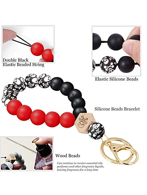 Hisuper Wristlet Keychain Bracelet Wallet for Women Silicone Beaded Car Key Rings with Bangle Card Holder