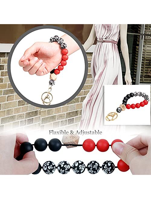Hisuper Wristlet Keychain Bracelet Wallet for Women Silicone Beaded Car Key Rings with Bangle Card Holder