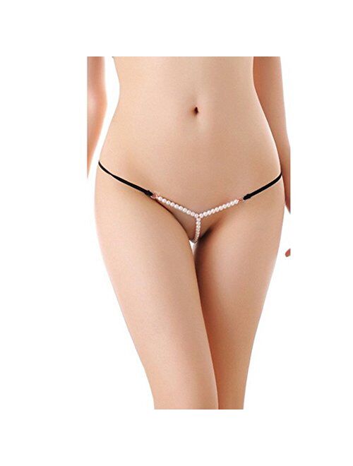 iiniim Women's Sexy Faux Pearls G-String Stretchy Tangas Lingerie Thong Panties