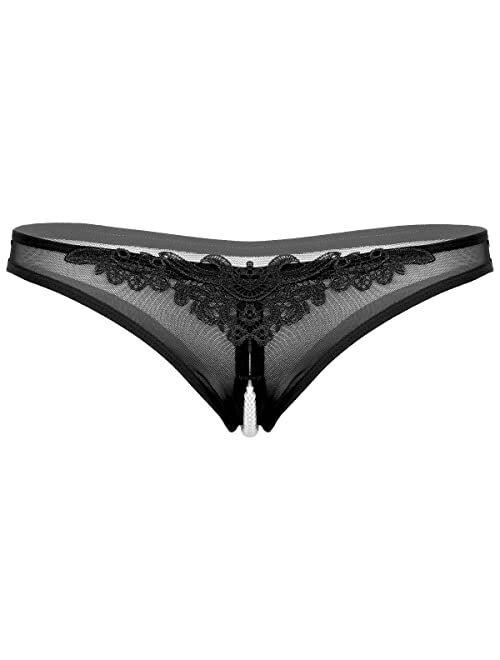 Sekexi Women Pearl Lace Beads Lace Panties Erotic Thong Lingerie Underwear