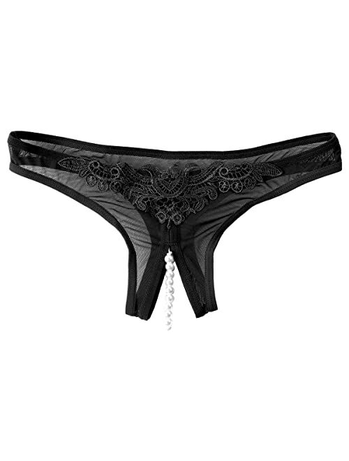 Sekexi Women Pearl Lace Beads Lace Panties Erotic Thong Lingerie Underwear