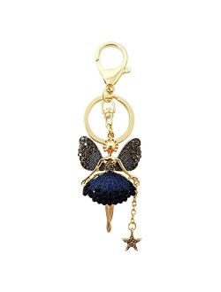 Honbay 1PCS Rhinestone Butterfly Wing Fairy Keychain Dancing Ballet Sparkling Crystal Keyring Pendant Women Key Chain Decoration in A Box for Bag Purse Wallet Handbags Ba