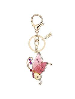 Monnel Bling Bling Crystal Pink Style Butterfly Keychain Key Ring with Pouch Bag MZ847-3