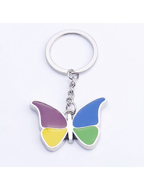 ODETOJOY Colorful Butterfly Keychain Silver Metal Clover Shape Keyring Women Key Chain Rings Charm Animal Purse Pendant for Girls