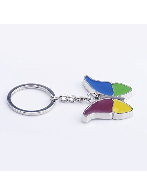 ODETOJOY Colorful Butterfly Keychain Silver Metal Clover Shape Keyring Women Key Chain Rings Charm Animal Purse Pendant for Girls