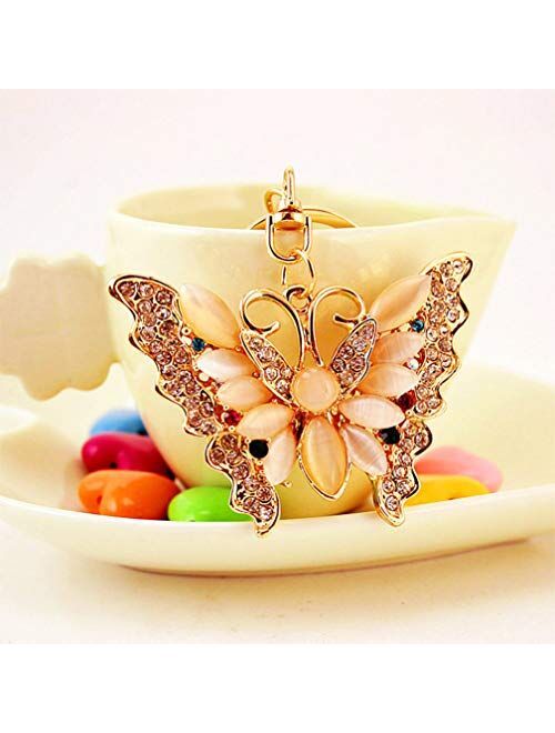 Grtdrm Lovely Butterfly Shape Crystal Rhinestone Sparkling Keychain Bag Pendant Handbag Charm for Women Girls