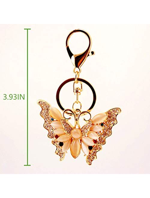 Grtdrm Lovely Butterfly Shape Crystal Rhinestone Sparkling Keychain Bag Pendant Handbag Charm for Women Girls