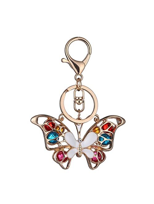 Zhsh Bling Butterfly Backpack Keyring for Car Key, Rose Gold Sparkling Alloy Charm Keychain for Girls