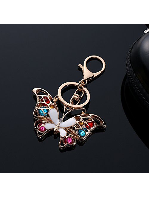 Zhsh Bling Butterfly Backpack Keyring for Car Key, Rose Gold Sparkling Alloy Charm Keychain for Girls